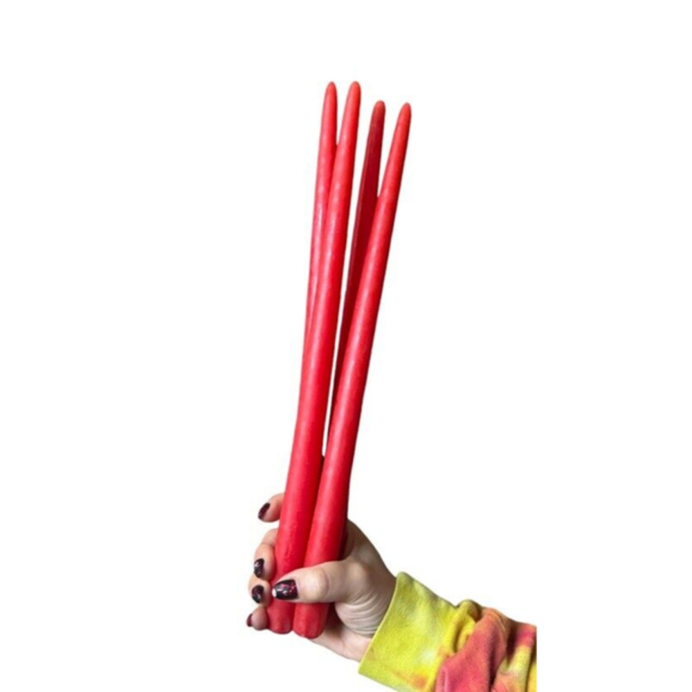 Vintage Handmade Cinnamon Long Wax Candle Pack of 4 Color Drip Red Candles 14”